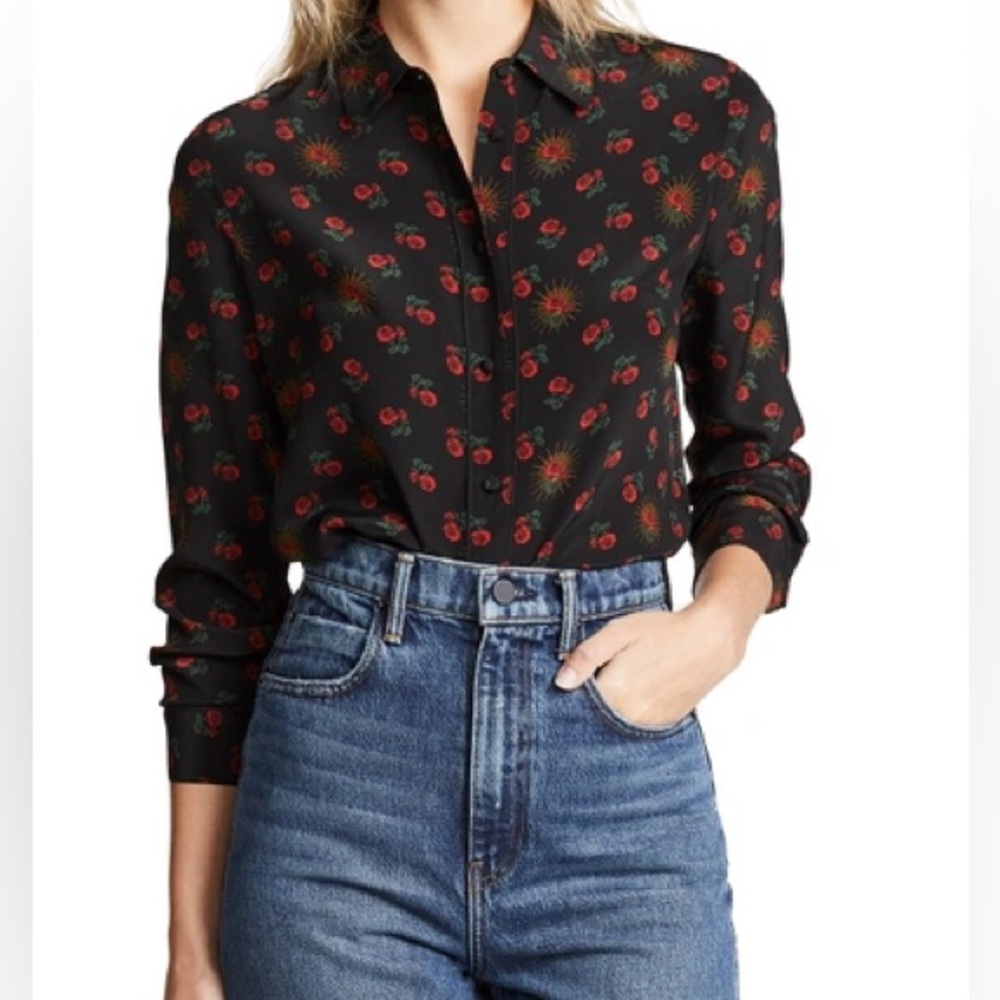 BALDWIN Silk Nora Button Down Shirt In Red Calico Roses Size Small